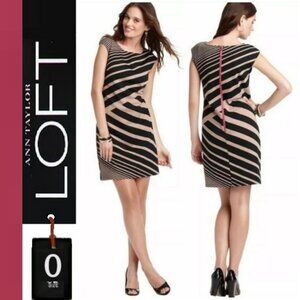 ⭐️ 5/$30 Loft size 0 dress,  black and tan geometric with hot pink accent zipper